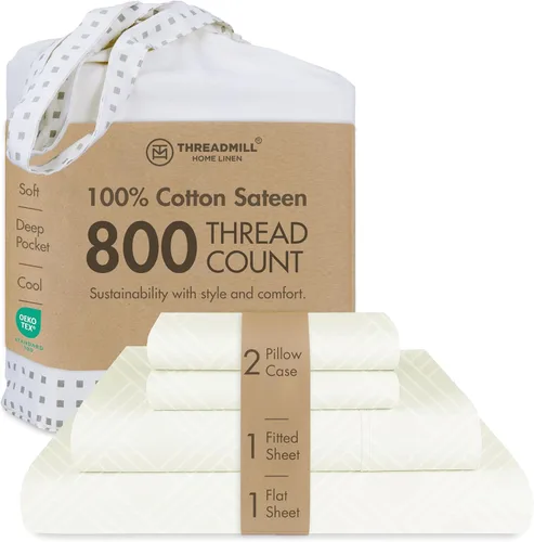 Vista 14 de Threadmill Sábanas para Cama Individual – 800 Número de Hilos Jacquard Celine Gris Oscuro, 100% Algodón Natural Juego de Cama de 3 Piezas a Rayas