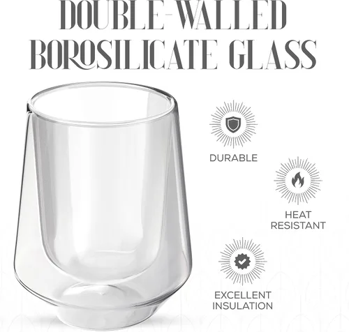 Vista 6 de Elle Decor Vasos con aislamiento de doble pared, 2 vasos de vidrio de borosilicato transparente de 8 onzas, sin sudor, para café caliente y frío