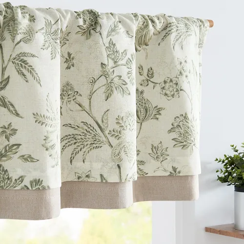 Vista 33 de jinchan Cortina de lino con cenefa de lino con estampado floral para cocina, cenefa rústica con filtro de luz para sala de estar, dormitorio, 16