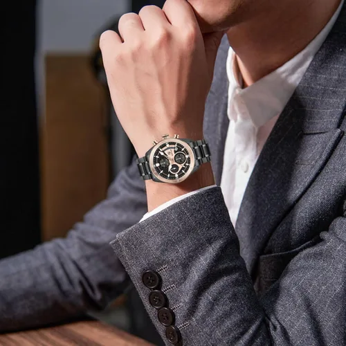 Vista 2 de BENYAR Pagani Design GMT - Reloj de pulsera mecánico automático para hombre, bisel de cerámica de dos tonos, cristal de zafiro, resistente al agua