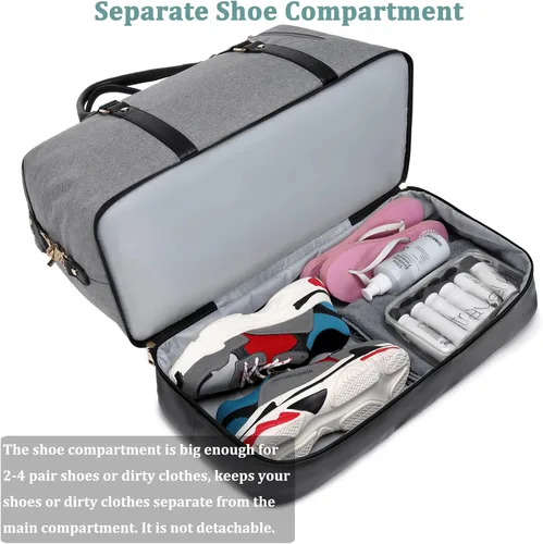 Vista 3 de Bolsas de fin de semana para mujer, bolsa de viaje de gran tamaño para mujer, bolsa de lona de transporte con compartimento para zapatos