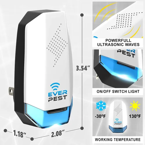 Vista 4 de Repelente ultrasónico de control de plagas, ecológico, enchufe, electrónico, ondas, enchufe para interiores, repelente de enchufe para ratones