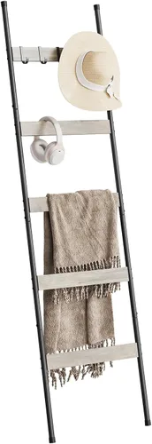 Vista 13 de ELYKEN Escalera de Manta para Sala de Estar, Soporte de Edredón de 6 Niveles de Granja con 4 Ganchos Removibles para Baño, Estante de Madera