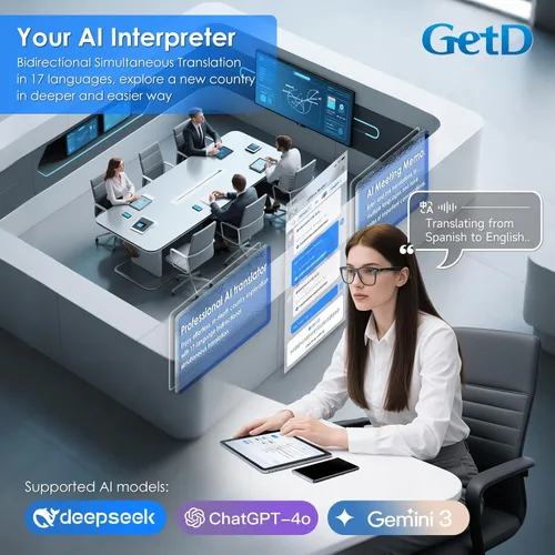 Vista 4 de GetD Gafas de IA para hombres y mujeres, lentes inteligentes con tecnología ChatGPT, traducción en tiempo real AI con 145 idiomas, reproducción