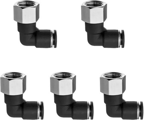 5 piezas de codo hembra neumático de 1/4 "tubo OD x 1/4" NPT rosca empujar para conectar accesorios de aire, 90 grados NPT hembra niquelado línea de