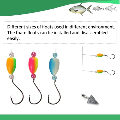 Vista 5 de Dovesun 220/104/80/60/54/52/42 piezas Pompano Rig Floats para Surf Pesca Bobbers de espuma para pesca con mosca Bobbers Floats Kit