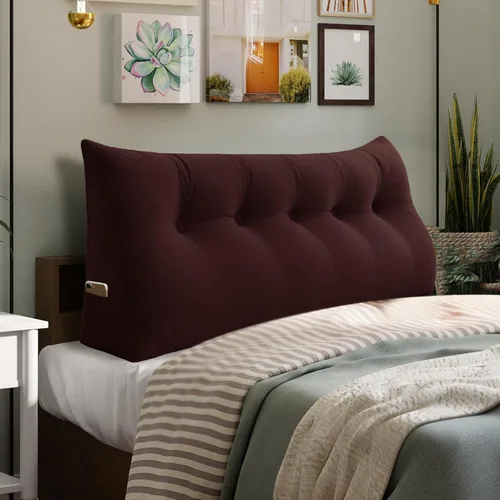 Vista 14 de Almohada de cabecero de 11 libras engrosada tamaño queen para sentarse en la cama, almohada de apoyo para la espalda para leer con bolsillo lateral