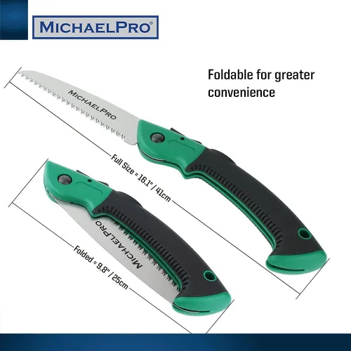 Vista 2 de MichaelPro MP010024 - Sierra de mano plegable, sierra de podar Sierra de mano de hoja resistente de 7 pulgadas con agarre antideslizante para poda