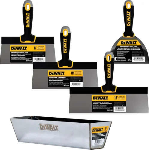 Vista 2 de DEWALT Cuchillo de Encintar de Acero Inoxidable Big Back Paquete de 4 + Cuchillo de Masilla de Agarre Suave de 6" Gratis 8/10/12 Pulgadas Mangos