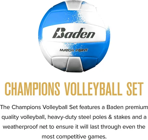 Vista 2 de Baden Volleyball Net Set, Volleyball Bag, Adjustable Poles, & Boundary Lines, Portable Volleyball Net for Backyard or Outdoor Activities for Men