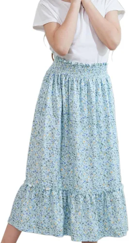 Sosomi Girls Long Ruffle High Waisted Skirt Summer Cute Floral Maxi Skirts Size 4-14 Boho Clothes