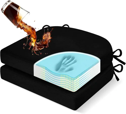 Vista 18 de downluxe Cojines para sillas de comedor, almohadillas de lino de espuma viscoelástica para sillas de cocina con lazos, cubierta impermeable, Beige