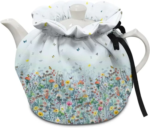 Vista 23 de Tetera acogedora funda térmica aislada para hervidor de agua, calentador de desayuno, lavable a máquina, para tetera, decoración de cocina del Verde