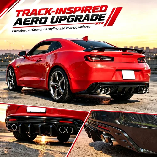 Vista 6 de Compatible con Chevrolet Camaro 2016-2024 (excepto el modelo ZL1) difusor Brillo negro