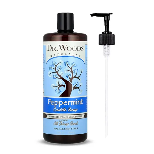 Vista 9 de Dr. Woods Jabón líquido de castilla de menta, jabón de castilla con aceite de menta puro, gel de baño para hombres y mujeres, manteca de karité