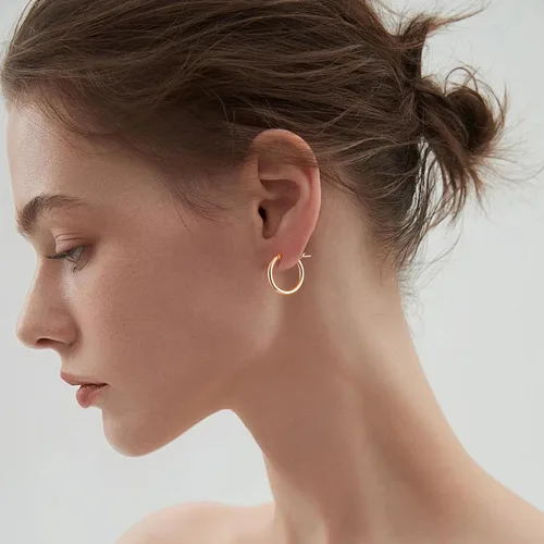 Vista 3 de Gacimy Aretes de aro de oro para mujer chapados en oro real de 14 quilates con poste de plata de ley 925