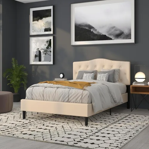 Vista 177 de BizChair Cabecero tapizado capitoné tamaño individual en tela blanca