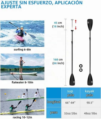 Vista 2 de OCEANBROAD SUP Paddle - Remo ajustable para kayak de paddleboard, eje de aleación de aluminio ajustable con cuchillas de nailon reforzado