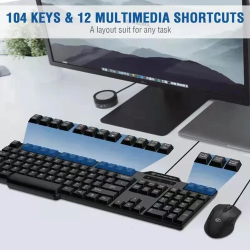 Vista 3 de Gofreetech - Combo de teclado y mouse con cable, teclado y mouse de tamaño completo con mouse óptico con cable, USB Plug-and-Play, compatible