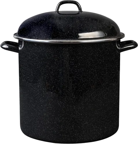 Vista 6 de Granite Ware Olla Vaporera de Calibre Pesado de 15 Cuartos de Galón para Mariscos, Tamales, con Tapa y Trípode. (Negro Moteado) Esmaltado. Acero