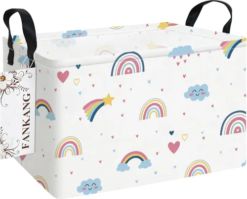 Vista 34 de FANKANG - Cestos de almacenamiento, cesta de lavandería plegable de lona para cuarto infantil con revestimiento impermeable de PE, grandes cestas