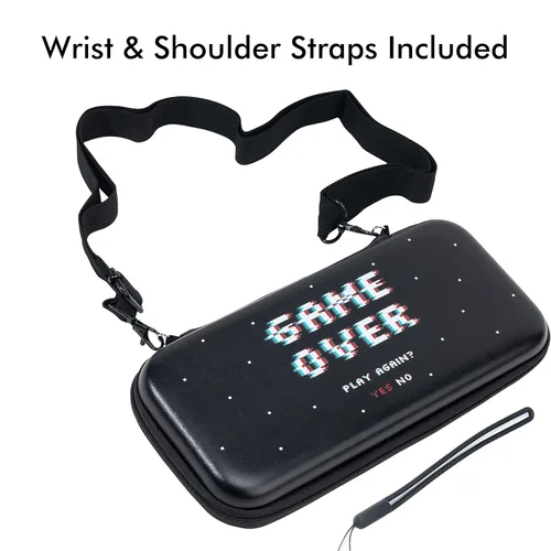 Vista 6 de BelugaDesign Game Over Carrying Case Retro Arcade Space Cool Kids Boys Travel Storage Wrist Shoulder Strap Compatible with Nintendo Switch