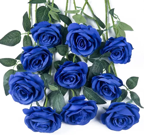 Vista 7 de 10 rosas artificiales de seda con tallos largos para manualidades, ramos de boda, centros de mesa, despedida de soltera, fiesta, decoración del Rosa
