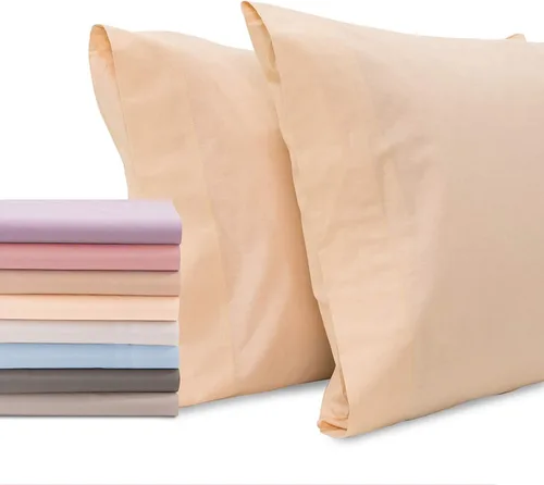 Superity Linen Fundas de almohada de tamaño estándar, cerramiento abierto, paquete de 2, 100% algodón suave y cómodo, color crema