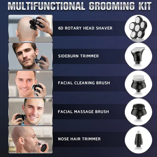 Vista 5 de MAX-T - Afeitadoras de cabeza para hombres, 5 en 1, multifuncional, multifuncional, calva, inalámbrica, recargable, eléctrica, afeitadora de cabeza