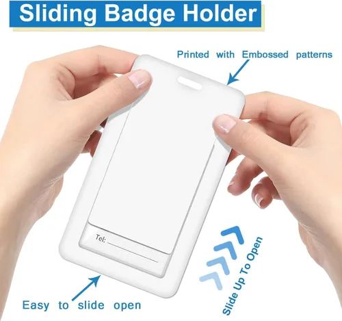 Vista 7 de Portatarjetas blanco con cordón para tarjetas de identificación, carrete retráctil negro con clip de mosquetón, tarjetero de identificación