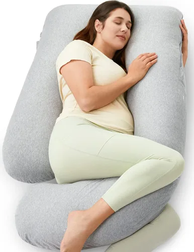 Vista 10 de Momcozy Almohadas de embarazo para dormir, almohada de maternidad de cuerpo completo en forma de U con funda extraíble, soporte para espalda