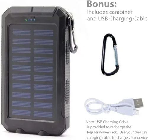 Vista 4 de Batería para Garmin eTrex Touch 25 (batería de BoxWave) – Solar Rejuva PowerPack (10000mAh), batería de reserva con energía solar 10000mAh