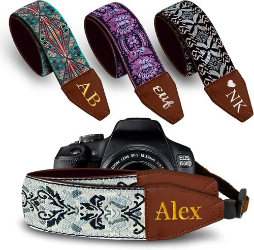 Vista 50 de Art Tribute Camera Strap for All DSLR and Mirrorless Cameras. Add Your Name Or Initials Make It a Personalized Gift