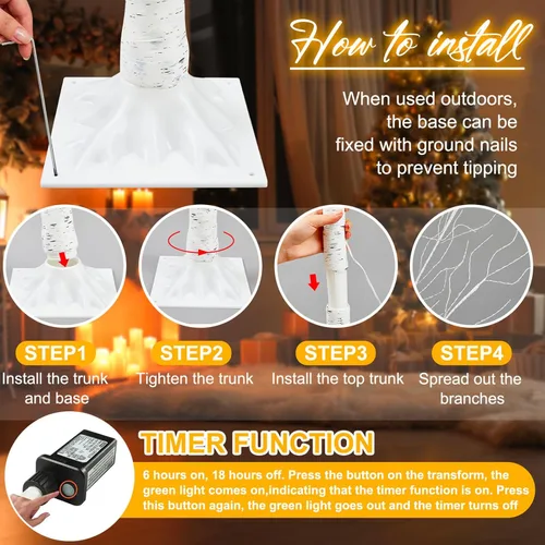 Vista 5 de Aurelema 16 piezas de abedul iluminado, 8 modos de Navidad, luces LED artificiales de color blanco cálido, árbol de abedul para decoración del hogar