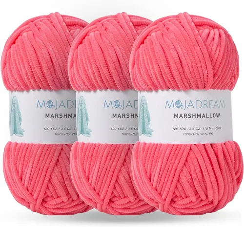 Vista 15 de 3PCS Hilo de Chenille de 3.5oz para Mantas Amigurumi: Hilo de Terciopelo Suave para Bebé Tejido y Ganchillo Voluminoso 5# Hilo 3 Madejas de 100g