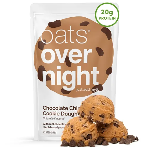 Oats Overnight – Avena para remojar durante la noche - Chocolate Chip Cookie Dough - Batido de desayuno alto en fibra y con 20 g de proteína vegano