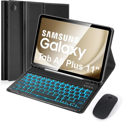 Vista 14 de Funda de teclado para Samsung Galaxy Tab A9 8.7" 2023, retroiluminación de 7 colores, funda de teclado inalámbrico desmontable con soporte para S