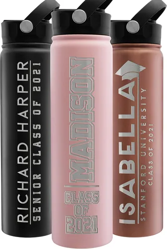 Vista 33 de Regalos de graduación, botella de agua personalizada con tapa con popote, 18 onzas, color negro, botella de agua personalizada con texto, doble