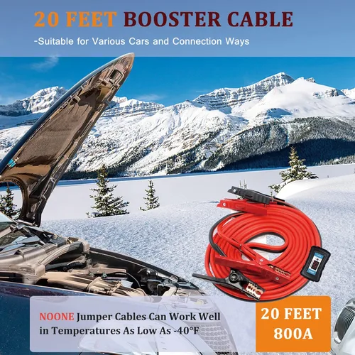 Vista 2 de NOONE Cable de Puente de Calibre 2 de Servicio Pesado con Pinzas para Batería de Automóvil, para Arrancar Baterías Descargadas o Débiles, Cables