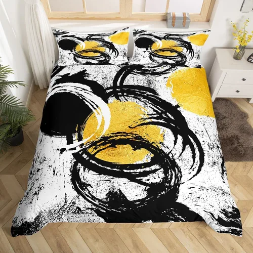 Manfei Juego de funda de edredón abstracta tamaño individual, juego de ropa de cama geométrico moderno de 2 piezas para decoración de dormitorio de