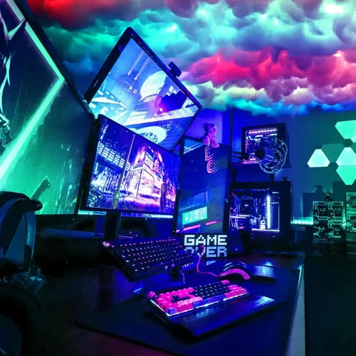 Vista 6 de Luz LED Thundercloud 3D mejorada, sincronización de música en la nube, tira de luz cambiante multicolor, lámpara creativa de nube de trueno