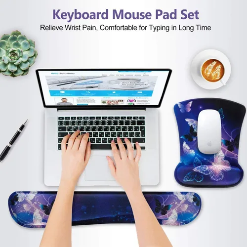 Vista 7 de ToLuLu - Juego de tapetes ergonómicos para teclado y mouse, con soporte para muñeca para laptop, tapete de gel para teclado y mouse con espuma