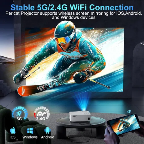 Vista 3 de Proyector Bluetooth WiFi 5G, proyector de cine al aire libre nativo 1080P con pantalla de 200 pulgadas, proyector de video de cine en casa 380ANSI