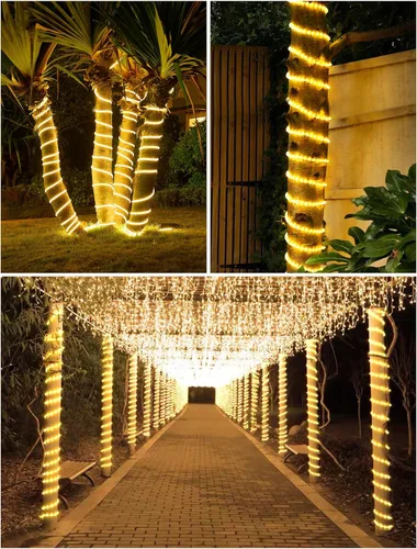 Vista 7 de KerKoor, luces de cuerda solar para exteriores, impermeables, 100 luces LED alimentadas por energía solar, luces de hadas para decoración