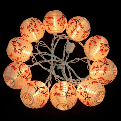 Vista 5 de YULETIME Guirnalda de luces de flor de ciruelo, 10 linternas de nailon en cable blanco de 7.6 pies, listado UL, 8 pulgadas, espaciado de extremo a