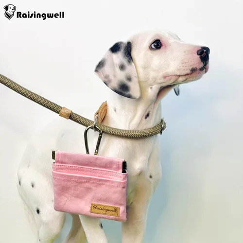 Vista 6 de Raisingwell Bolsa de entrenamiento para mascotas de tamaño bolsillo, tela de algodón, bolsa de paseo para perros manos libres con mosquetón