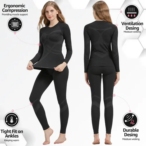 Vista 2 de UNIQUEBELLA Womens Thermal Underwear, Thermal Base Layers Women - Ski Wear Ladies Compression Athletic Long Johns Skins Set