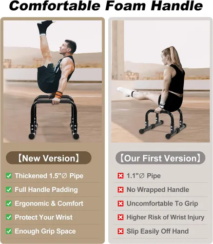 Vista 5 de TABEKE Barra para flexiones, paraletas de acero de 14 pulgadas de alto y barra para fondos con mango de espuma de cobertura completa, barras