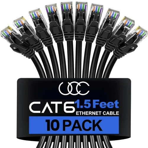 Vista 11 de Ultra Clarity Cables Cable Ethernet CAT 6 (1.5 pies) LAN, UTP (1.6 ft) CAT6, RJ45, red, parche, cable de Internet, paquete de 10 unidades (1,5 pies)