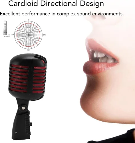 Vista 2 de banapoy Micrófono vocal clásico retro dinámico, micrófono cardioide profesional de rendimiento en vivo, micrófono antiguo de grabación vocal